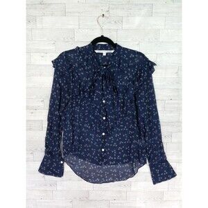 Veronica Beard Finley Silk Ruffle Tie Neck Blouse Blue Floral Top Women’s Sz 4